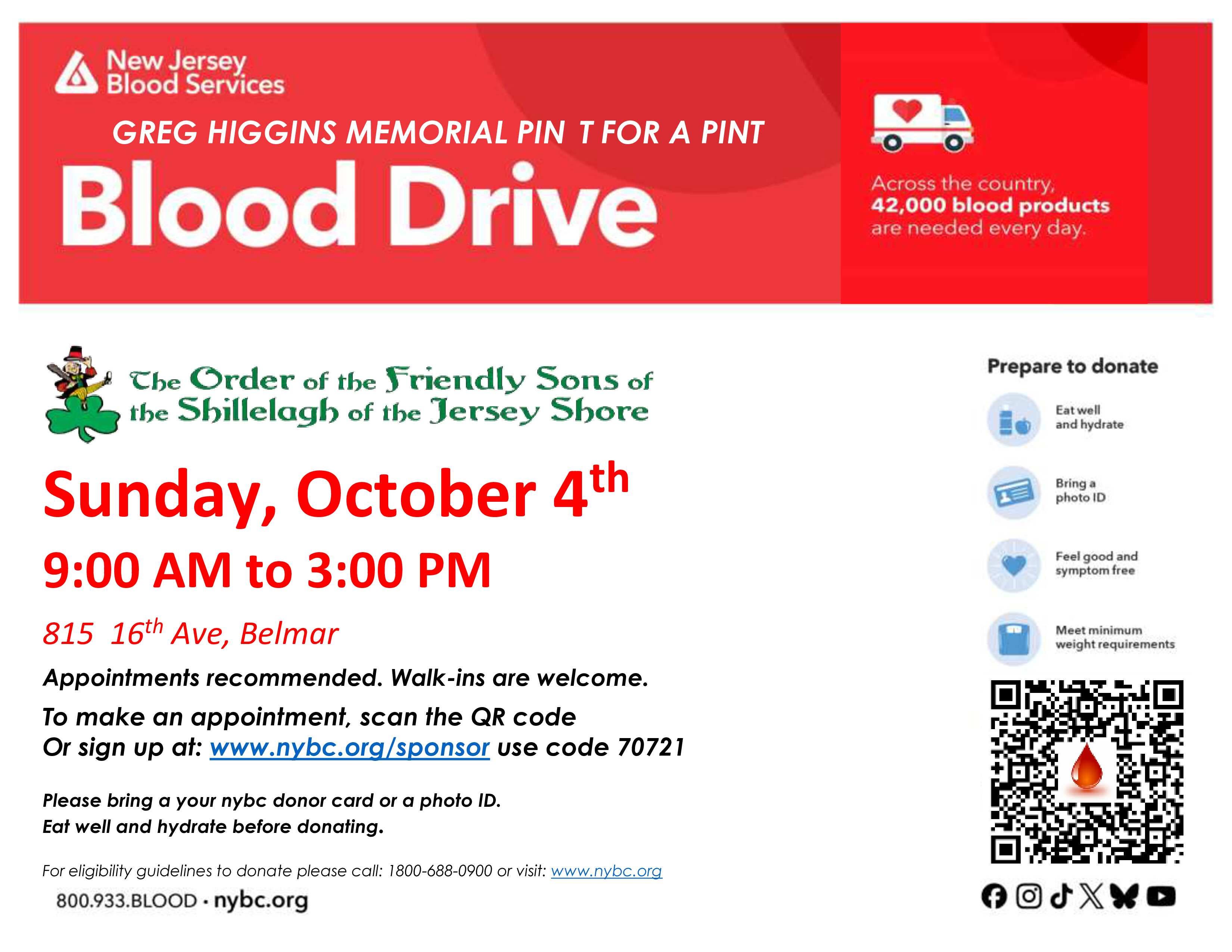 Greg Higgins Memorial Pint For A Pint Blood Drive
