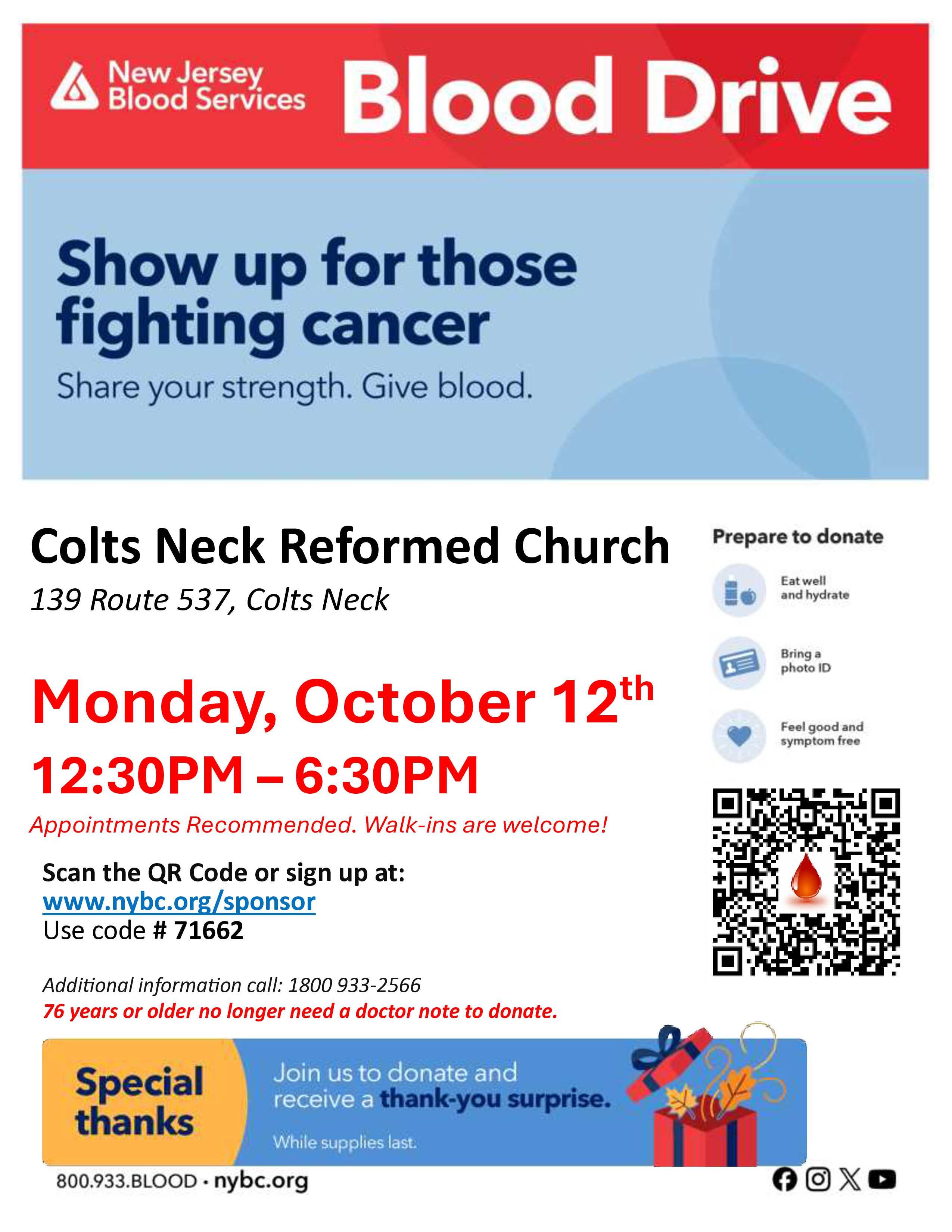 Colts Neck Community Blood Drive - Surprise gift for donors!