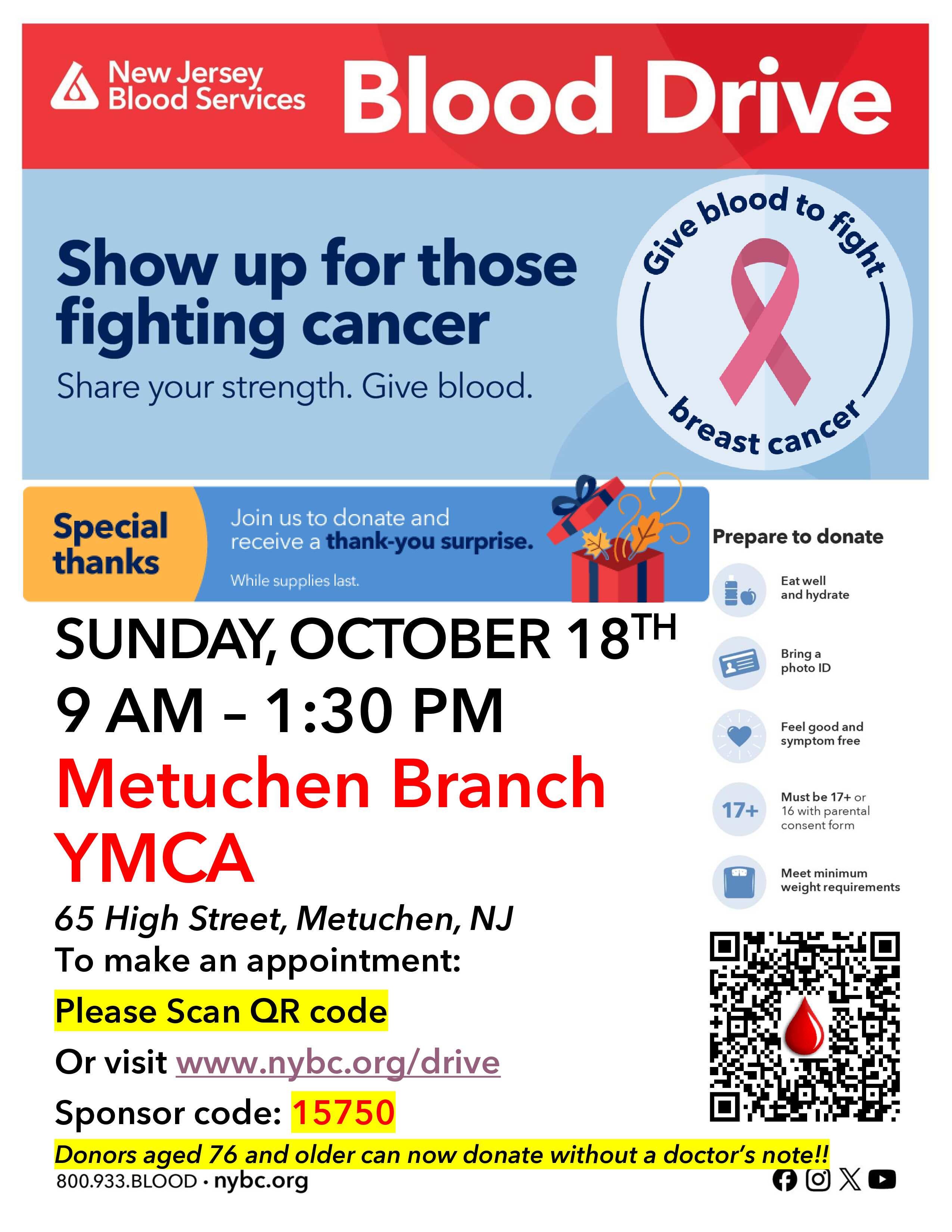 Metuchen Community Blood Drive - Surprise Gift for donors!