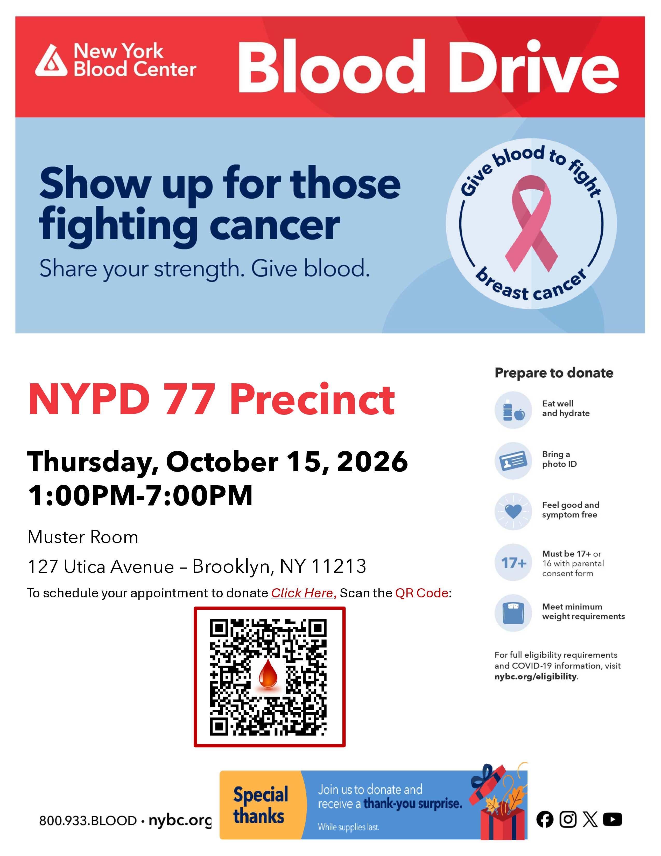Crown Heights Community Blood Drive - Surprise Gift for donors!