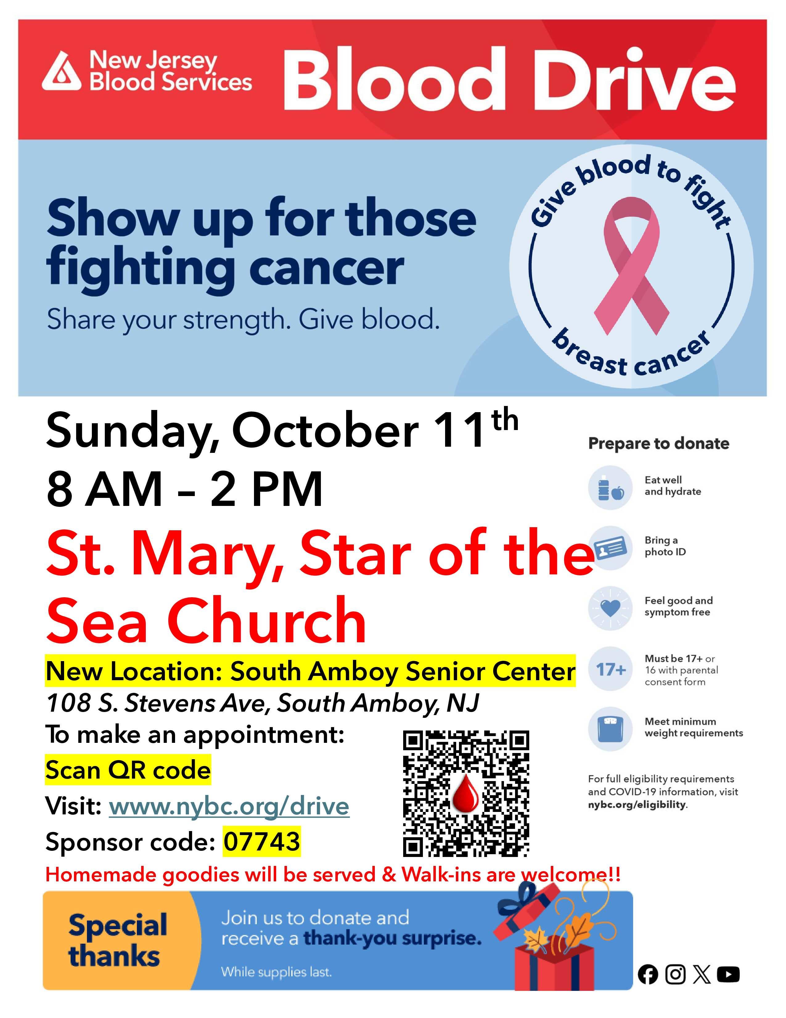 South Amboy Community Blood Drive - Surprise gift for donors!
