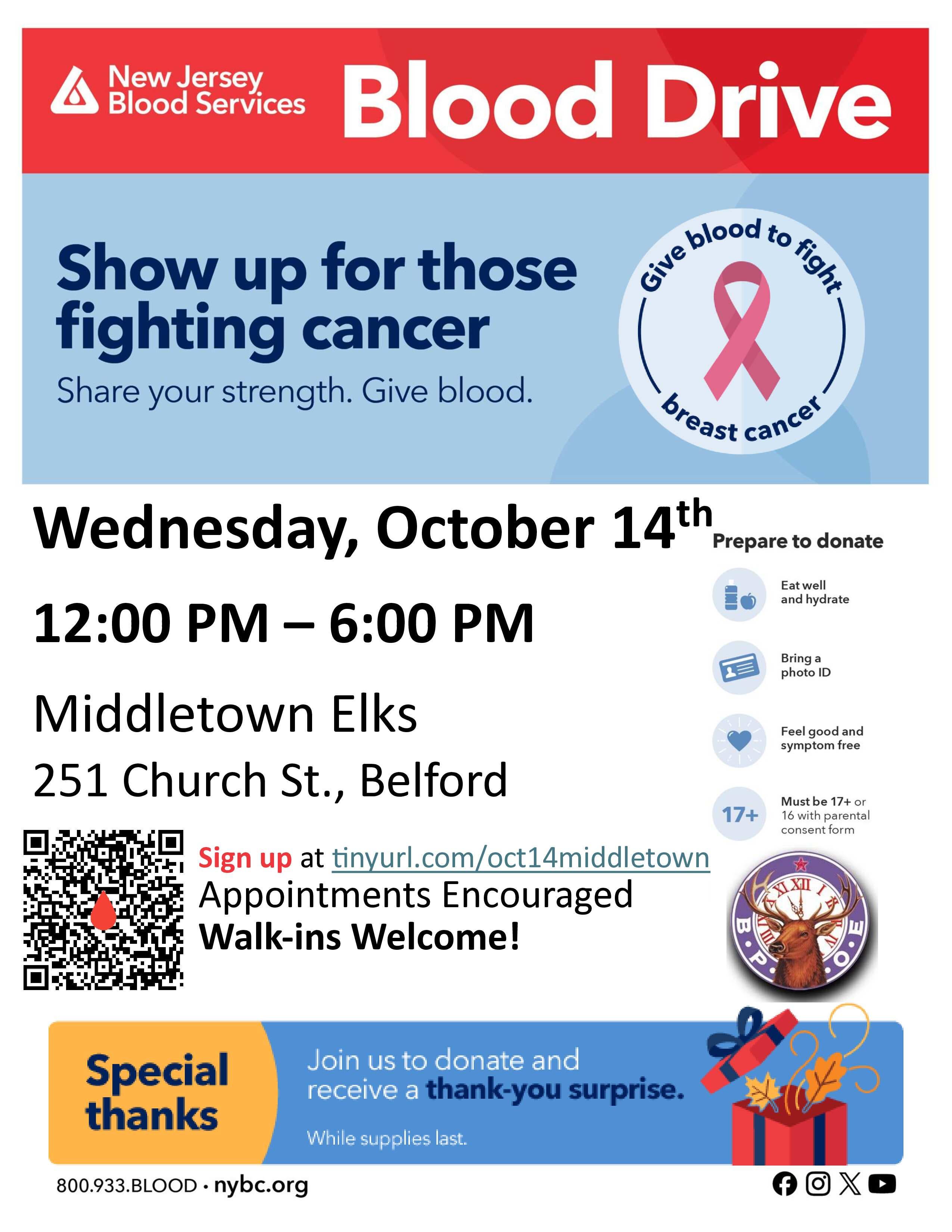 Middletown Community Blood Drive - Surprise Gift for donors!