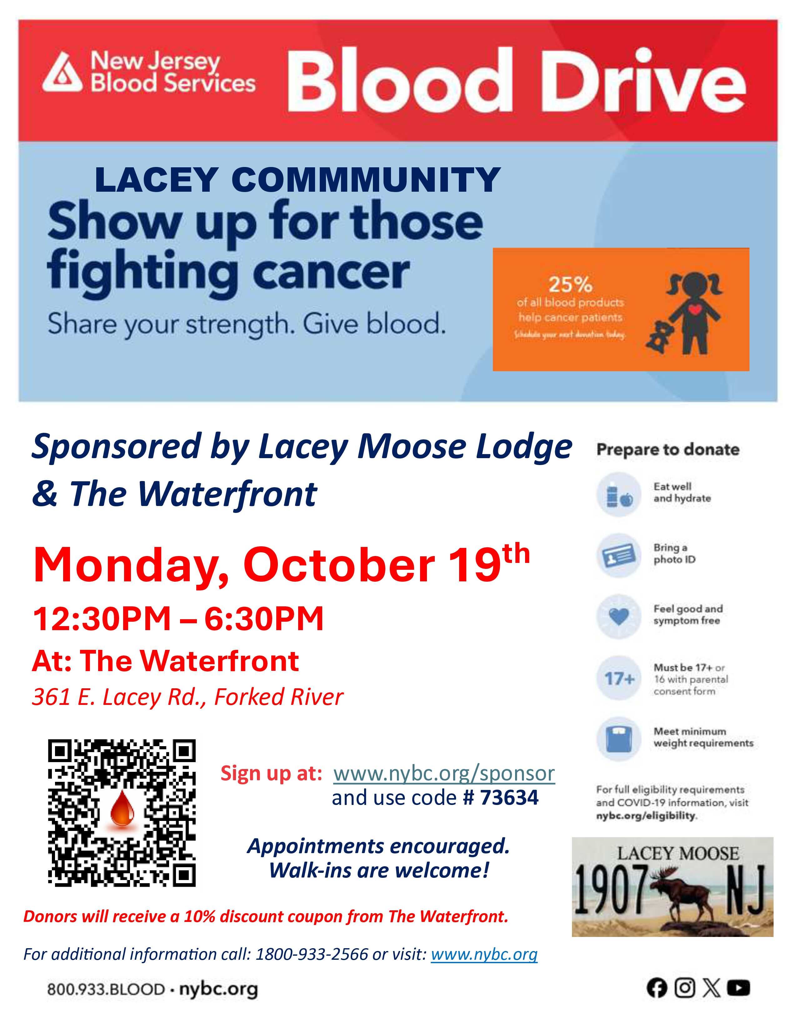 Lacey Community Blood Drive - The Waterfront Coupon for donors!