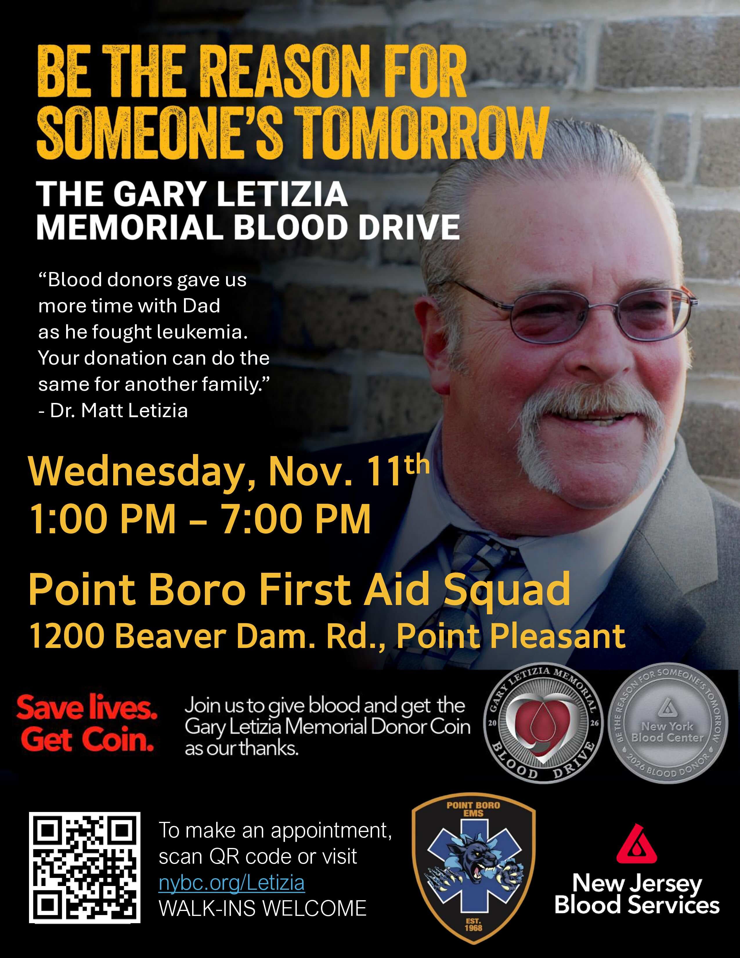 Point Pleasant Community Blood Drive - In Loving Memory of Gary Letizia