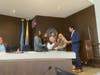 State Senator Vin Gopal administering the oath of office to newly elected Eatontown Council member Carl Lawson.  1-1-24
