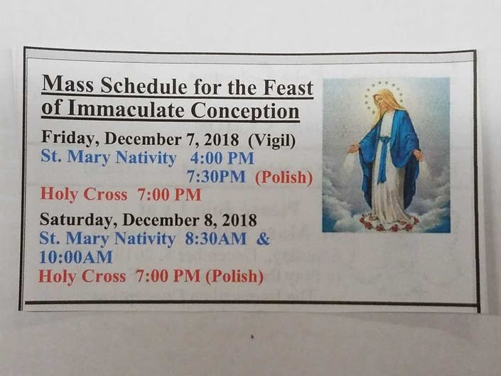 Mass Schedule for the Feast of the Immaculate Conception | Joliet, IL Patch