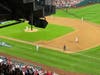 This was our view from a stairway railing in right field. We had standing room only seats and the crowd was a full house.
