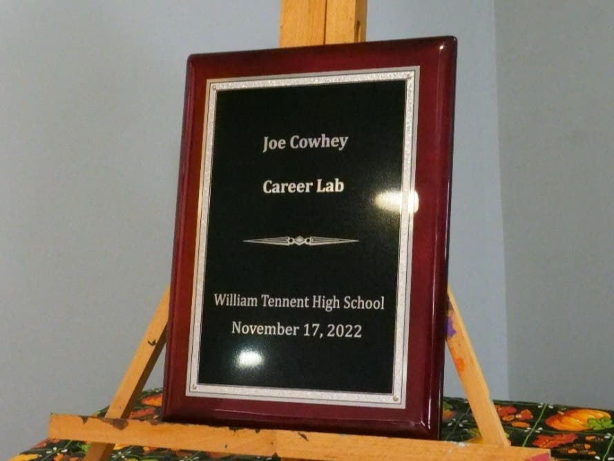 The Centennial School District renamed a high school lab in the late Joe Cowhey's honor last week.