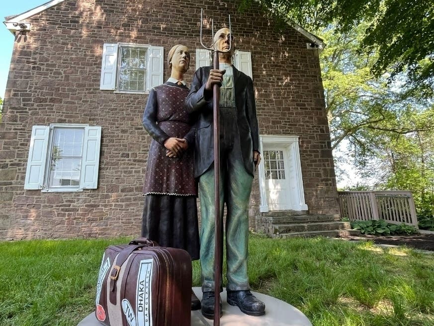 The "God Bless America" sculpture is one of eight on display through Sept. 1 in Lower Makefield Township. The sculptures are by renowned artist Seward Johnson.
