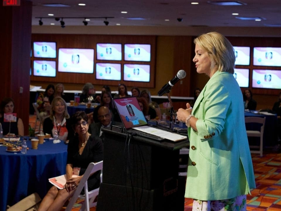 NBC10 anchor Tracy Davidson addresses the crowd at the SCORE Bucks County’s recent Women Building Businesses conference at Parx Casino in Bensalem.