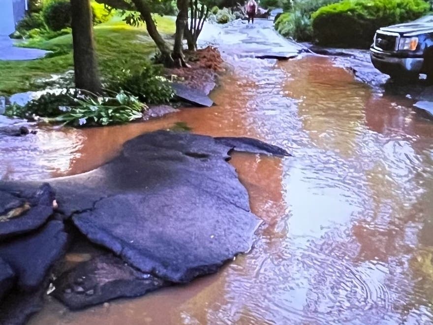 Flash flooding caused damaged to Taylorsville Road. Lower Makefield Township is seeking a capital improvement project for the state road to prevent future flash flooding. 