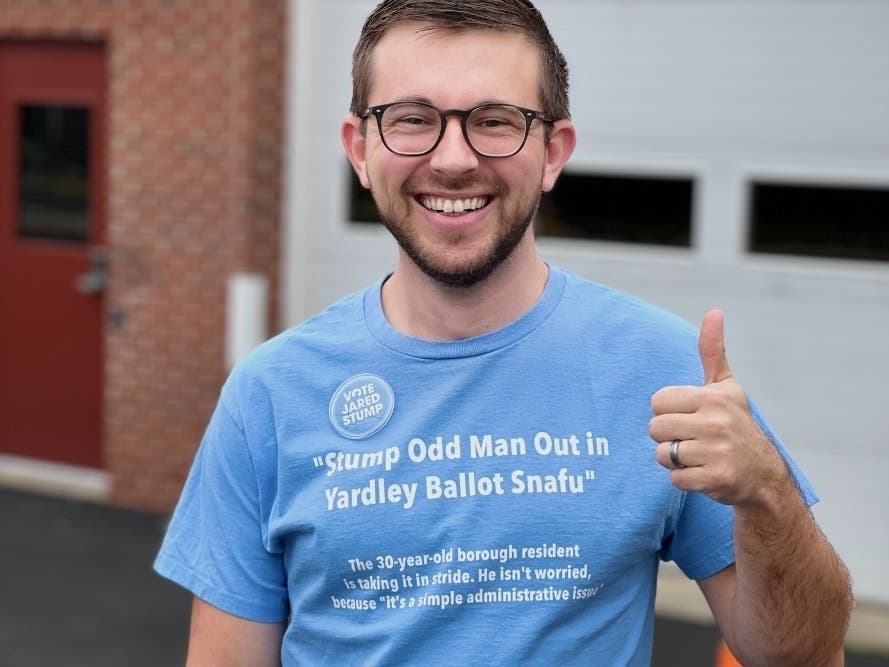 Jared Stump was victorious in Tuesday's general election for Yardley Borough Council, according to unofficial results. A ballot snafu cost him a win in the May primary.