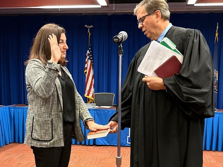 Beth Marshall is sworn in as a new member of the Neshaminy School Board after winning a seat in the Nov. 7 general election.