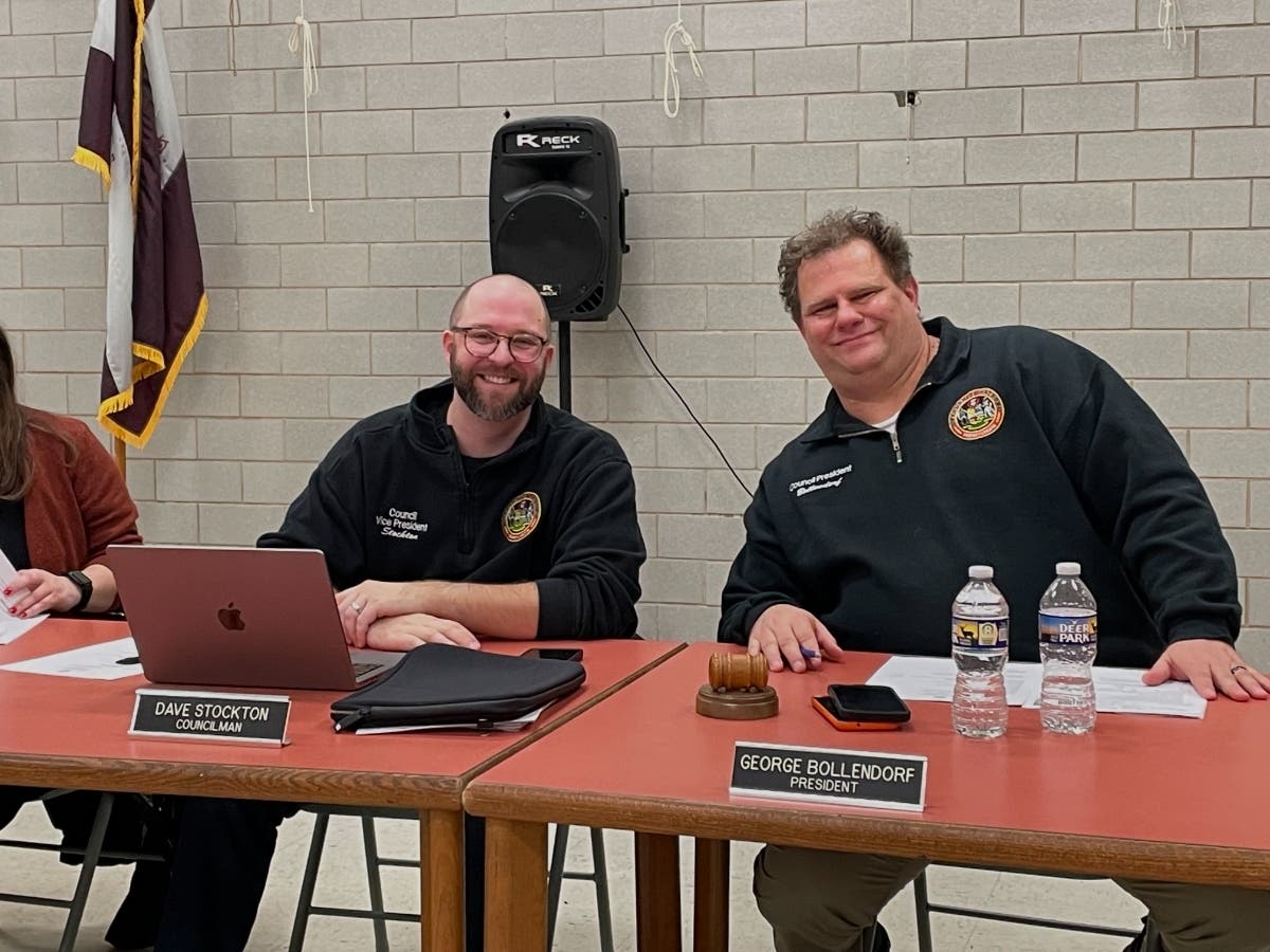 Hatboro Borough Council Vice President Dave Stockton, left, poses with Council President George Bollendorf at Monday night's committee meeting.