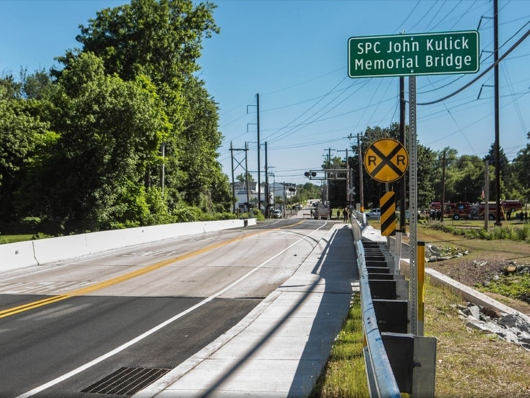 The Warminster Road Bridge was dedicated in memory of war hero John N. Kulick during a ceremony in Hatboro on Saturday.