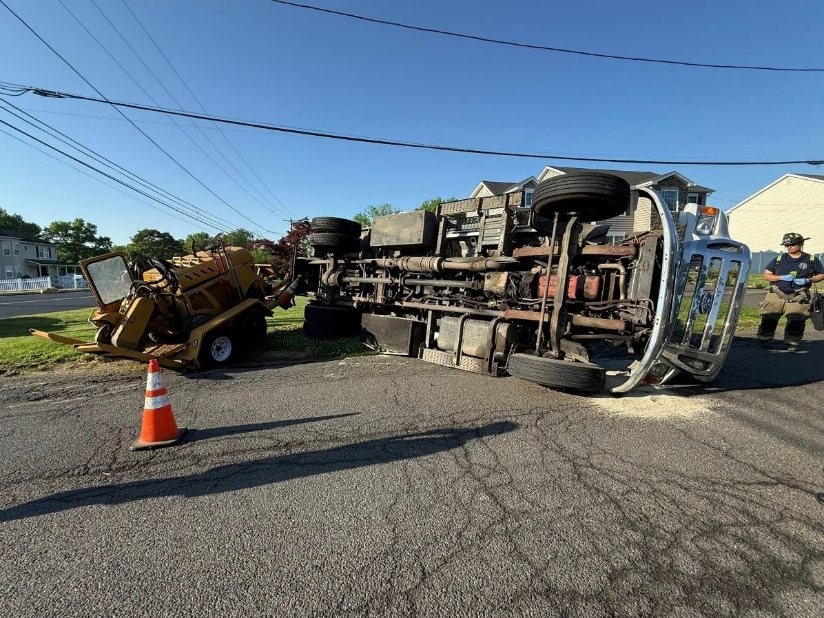 Emergency crews responded to an overturned truck on Bristol-Oxford Valley Road on Thursday morning.