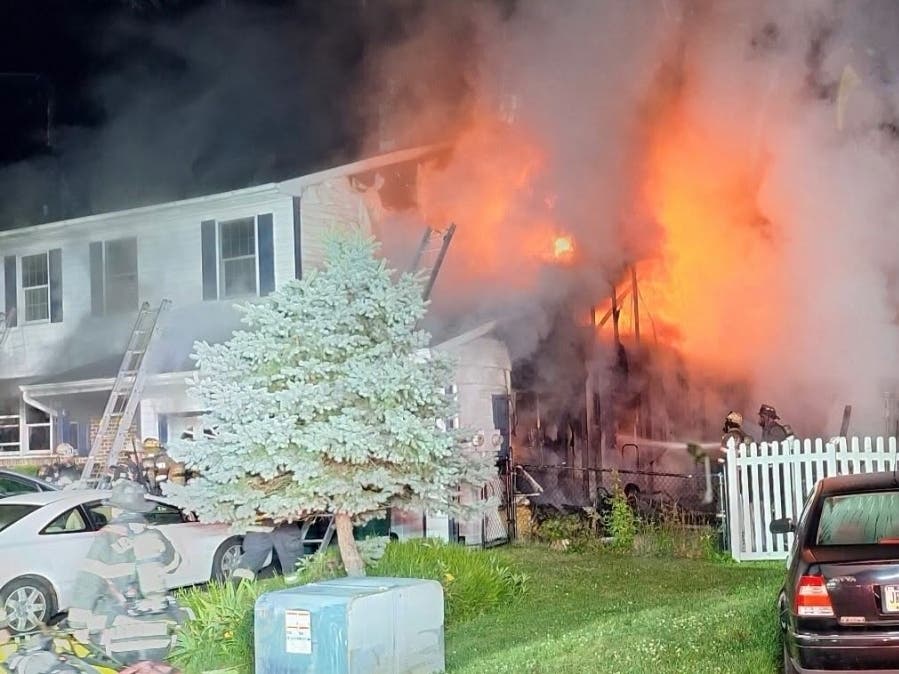 The Levittown Fire Company No. 1 battled the blaze in the section of Falls Township on Monday morning.