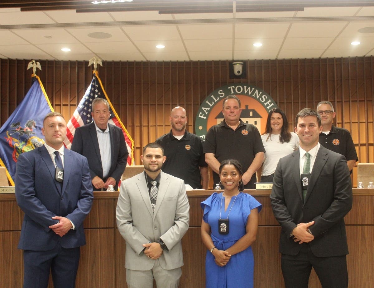 Four new police officers will soon begin patrolling Falls Township after being sworn in at a recent supervisors meeting.