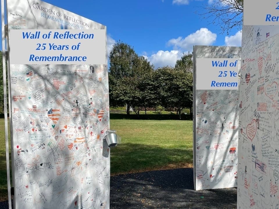 The walls are open at The Garden of Reflection in Lower Makefield for the public to leave messages reflecting on the 9/11 anniversary.