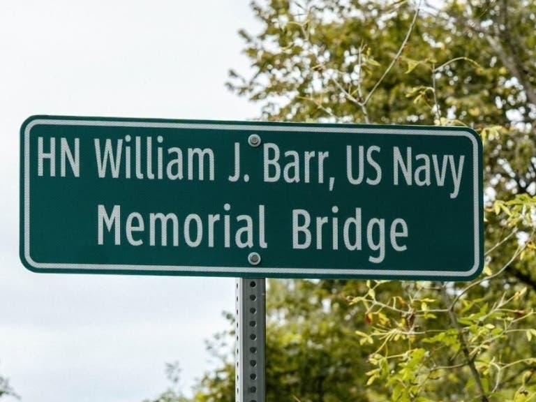 Bucks County Bridge #140 next to Kemper Park in Warminster was dedicated to William James Barr's memory.