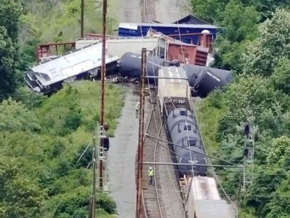 Bensalem Police said three freight train rail cars that derailed contained hazardous materials. 