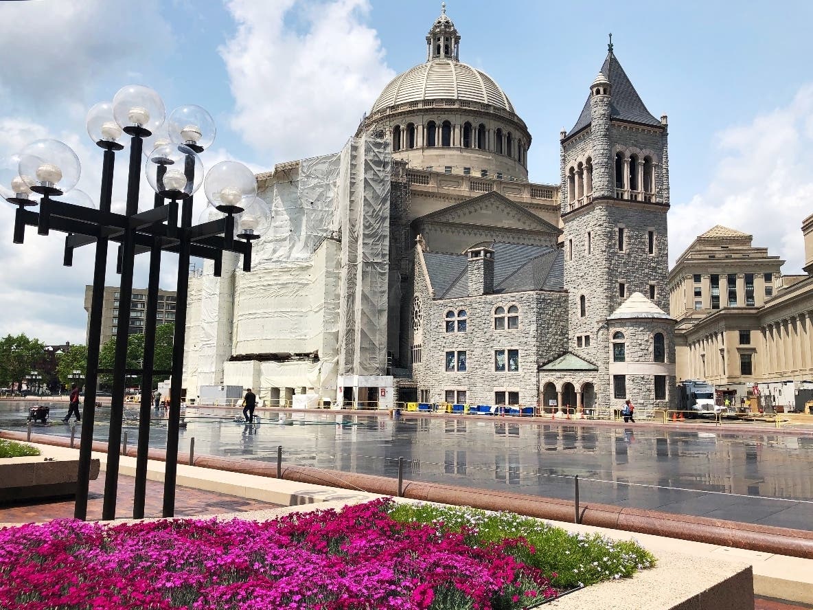 The First Church of Christ, Scientist, Boston, headquarters of the Christian Science denomination, undergoing renovation