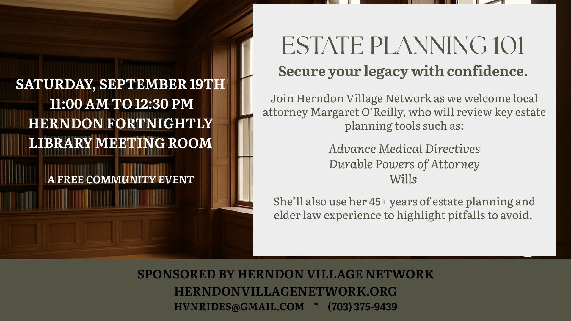 Estate Planning 101: A Free Event Sponsored by Herndon Village Network