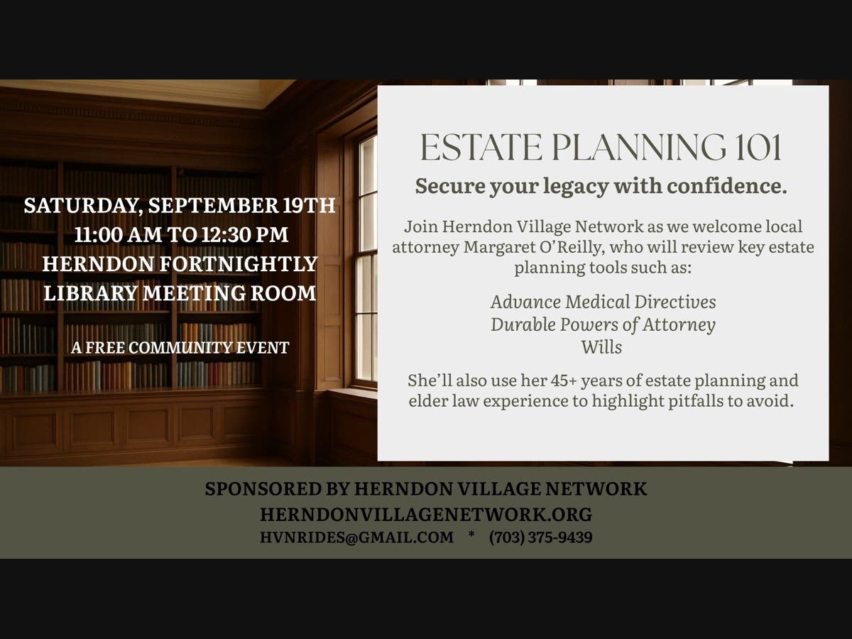 Free Estate Planning Event Sponsored by Herndon Village Network