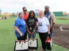 Assistant Superintendents Ankhe Bradley and Tamara Mitchell present the 35-Year Service Awards to Laura Cast, Lauri Petrongelli, and Michelle Danielson