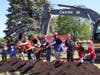 Jefferson students Emiliano Gonzalez, Dy’Monte Holmes, Ximena Martinez, Principal Consuelo Ramirez, District 86 Superintendent Dr. Theresa Rouse, Board Members Jesse Smith, Naurice Moffett, Matthew Pritz, Thyda Nuth, and Kyler Cialdella break ground.