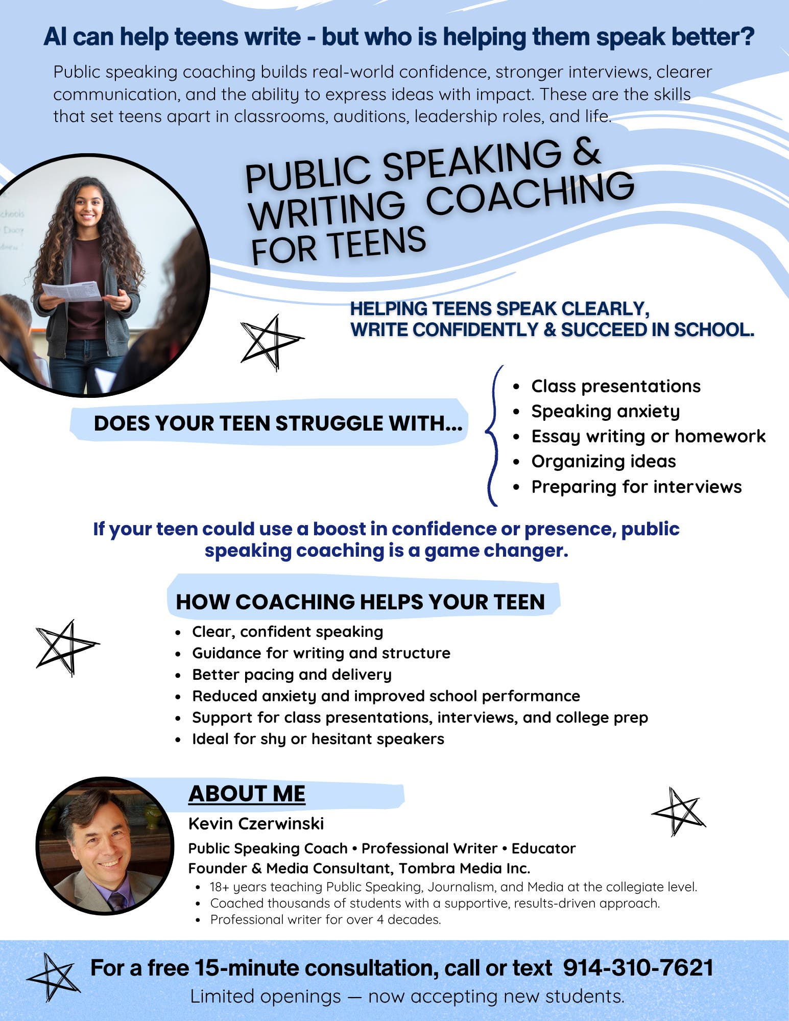 Public Speaking / Writing Coach for Teens