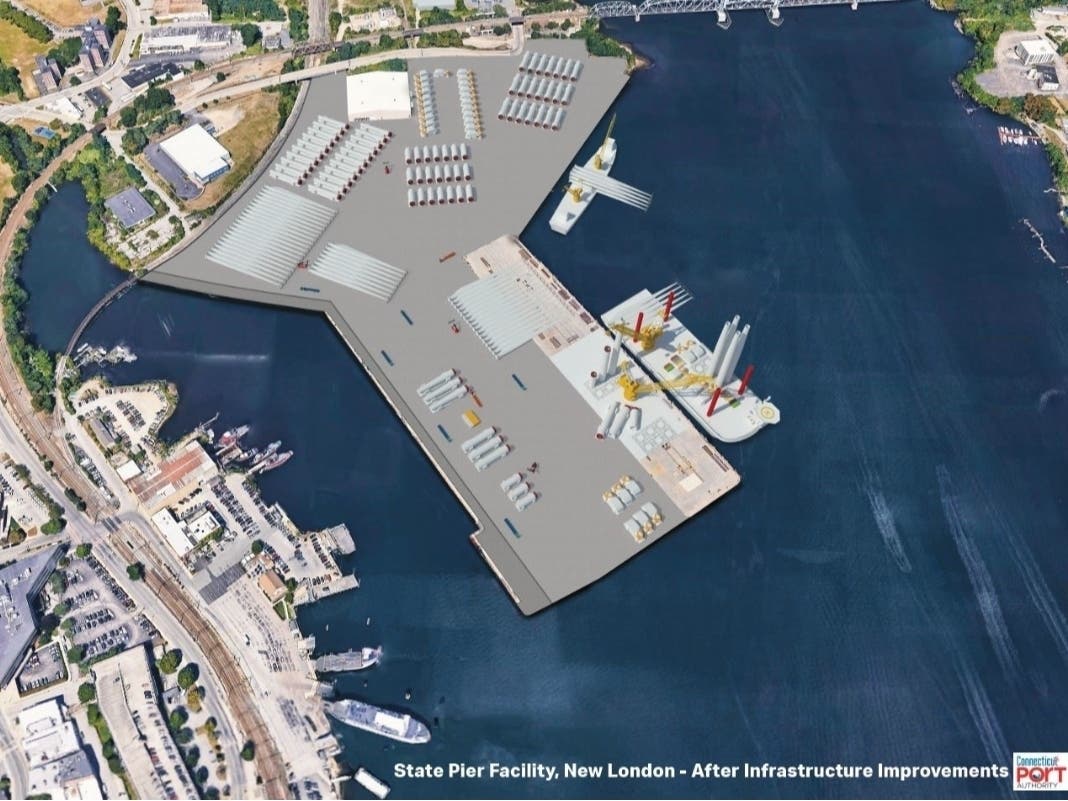 A rendering of the State Pier facility in New London after infrastructure improvements in the approved plan.