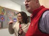 Walsh Intermediate School principal Raeanne Reynolds and schools superintendent Hamlet Hernandez lead tour of new school academic wing. 