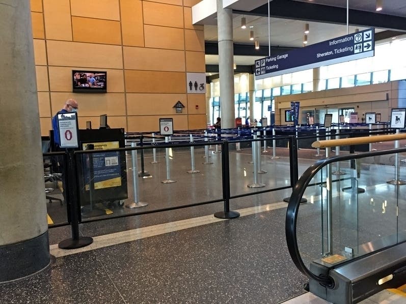 The Transportation Security Administration screening area of the usually busy Bradley International Airport in Windsor Locks was eerily empty on Wednesday.