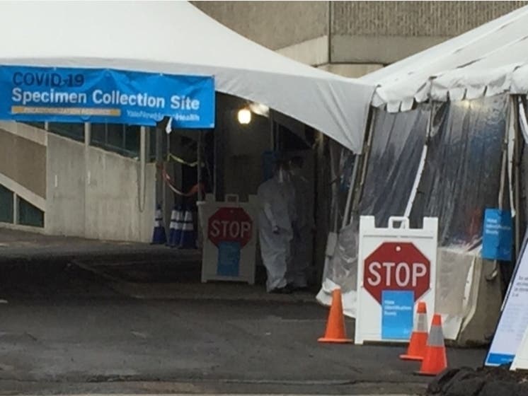 A Yale New Haven Hospital COVID-19 test site preparing to open. 