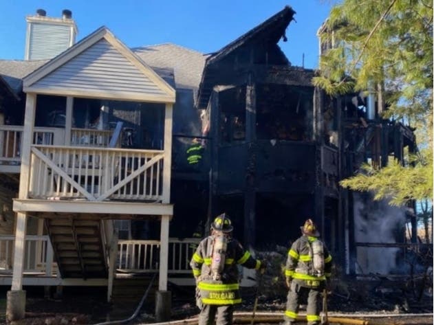 A fire at Countryside Condos, 75 Redwood Drive, destroyed four condo units, displaced 16 people and killed one family pet. No firefighters or residents were injured.  