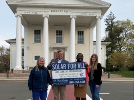 Eunice Mahler, Clean Energy Ad Hoc Committee; James Cosgrove, First Selectman; Susan Young, Community Marketing Manager PosiGen; Emily Basham, Senior Associate CT Green Bank 
