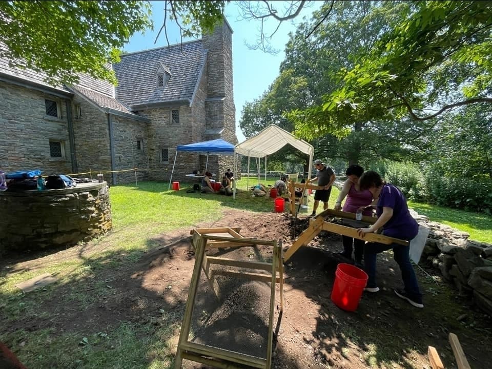 In the field at the Henry Whitfield House: An excavation by SCSU student archaeologists and anthropologists dig up ceramics and other materials from the 18th century. 