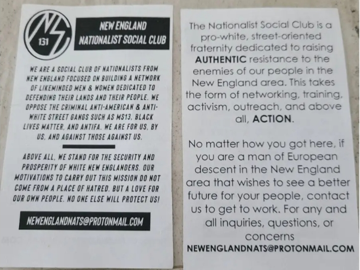  A "street-oriented" white supremacist group committed to "action" and "resistance" against non-white "enemies," is apparently recruiting locally, as its handbills were found on the streets of East Haven.