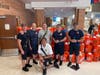 Firefighters were among those filling go-buckets Tuesday at East Haven High School.