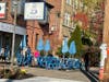 Empty blue chairs outside Blue State Coffee's Orange Street café, which closed for good Thursday at 5 p.m. 