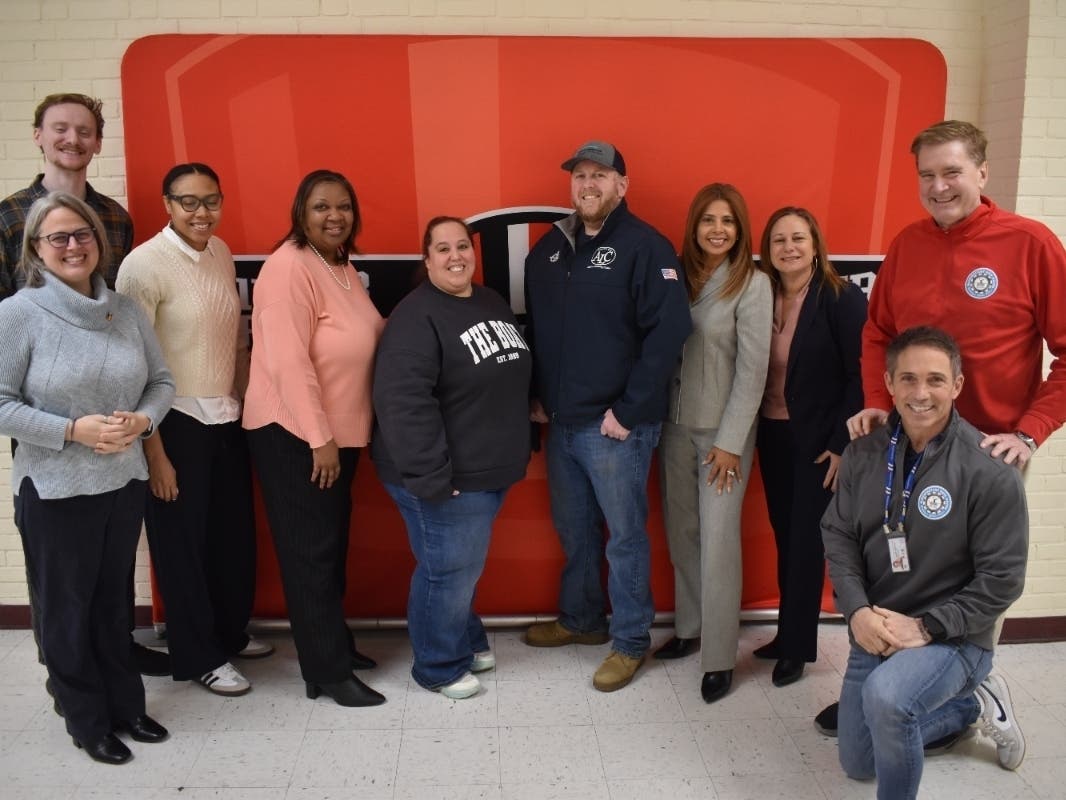 Representatives of General Dynamics Electric Boat, New Haven Public Schools, and ReadyCT gathered for an initial presentation to students at Wilbur Cross High School