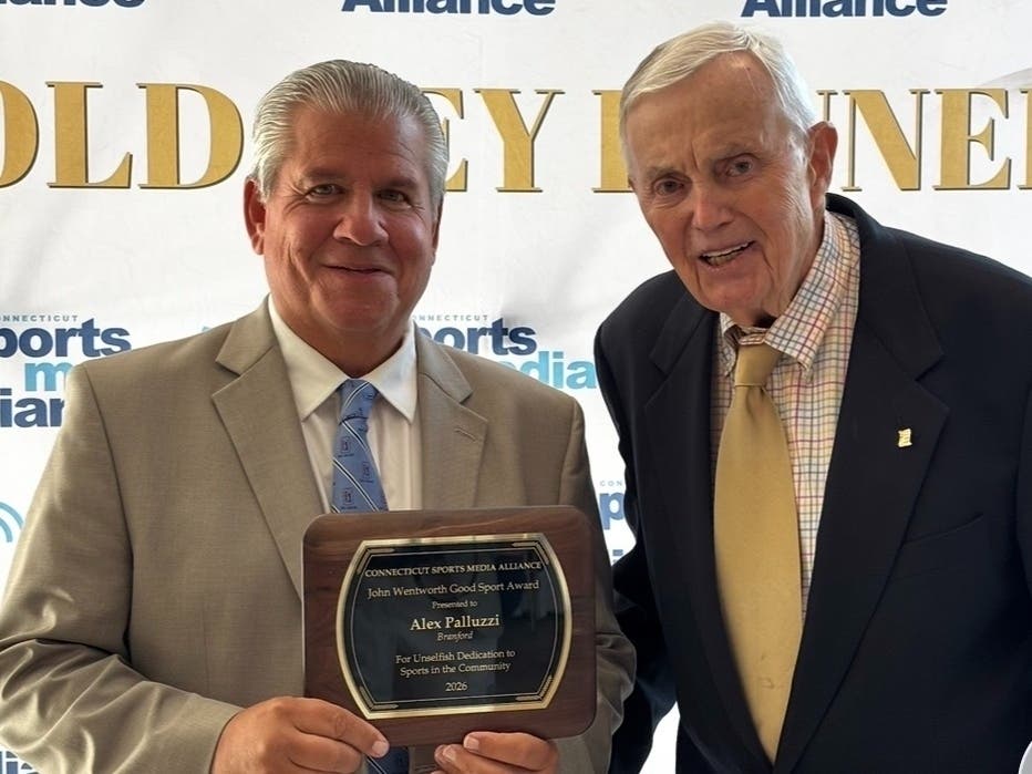 Bill O’Brien (r) and Alex Palluzzi Jr., (l) are the co-founders of the Branford Sports Hall of Fame. Begun in 1988, it's been a staple in the community for over 35 years.