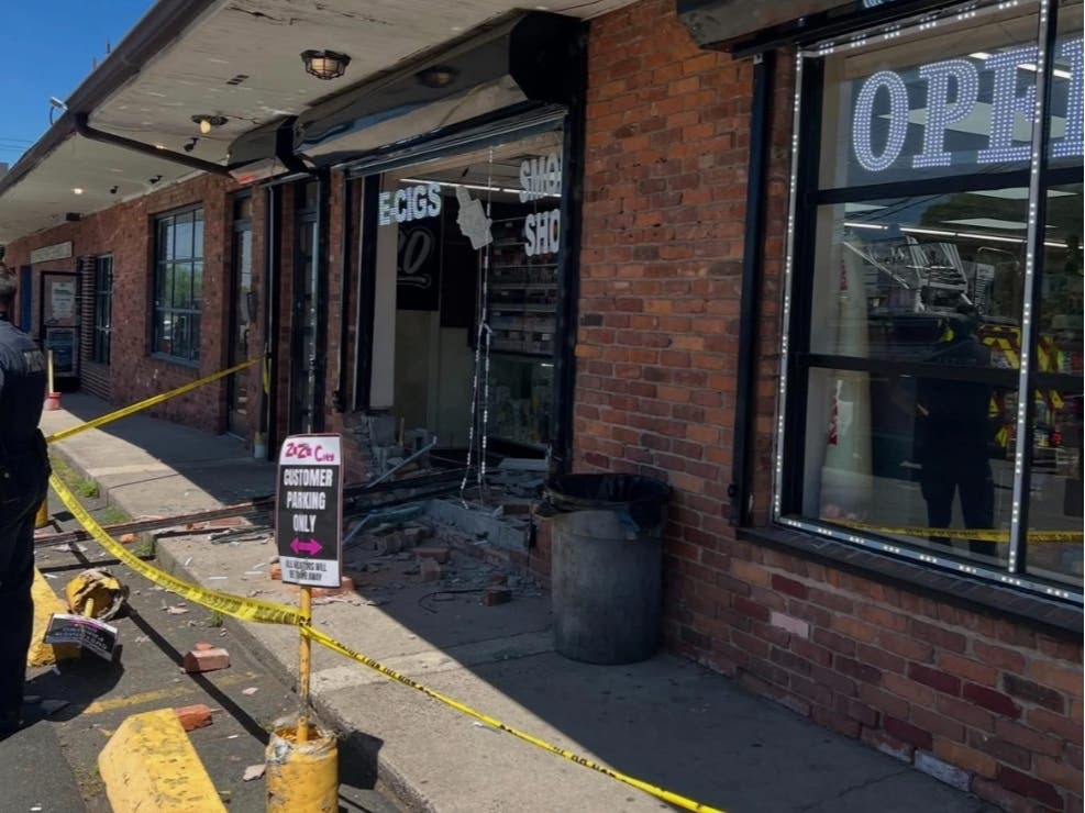 East Haven firefighters noted in a Facebook post that they were dispactched to the 800-block of the road and "found a car had driven through the front of a commercial store."