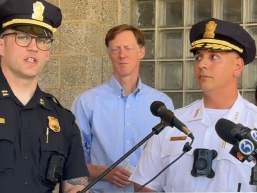 NHPD new Fair Haven District Manager Lt. Justin Cole, Mayor Justin Elciker, and Chief of Police David Zannelli brief the media on the new Community Support Task Force and beat-walking and bike-riding cops set across the city.