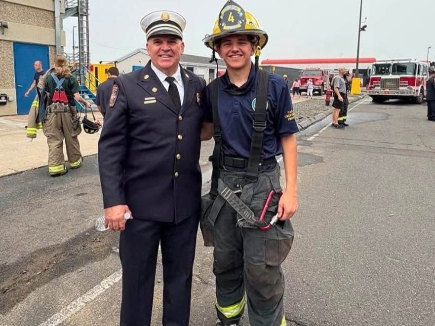 Michael Aquino, Jr. on his graduation from the Connecticut Fire Academy’s weeklong Introduction to the Fire Service Program Class 58.