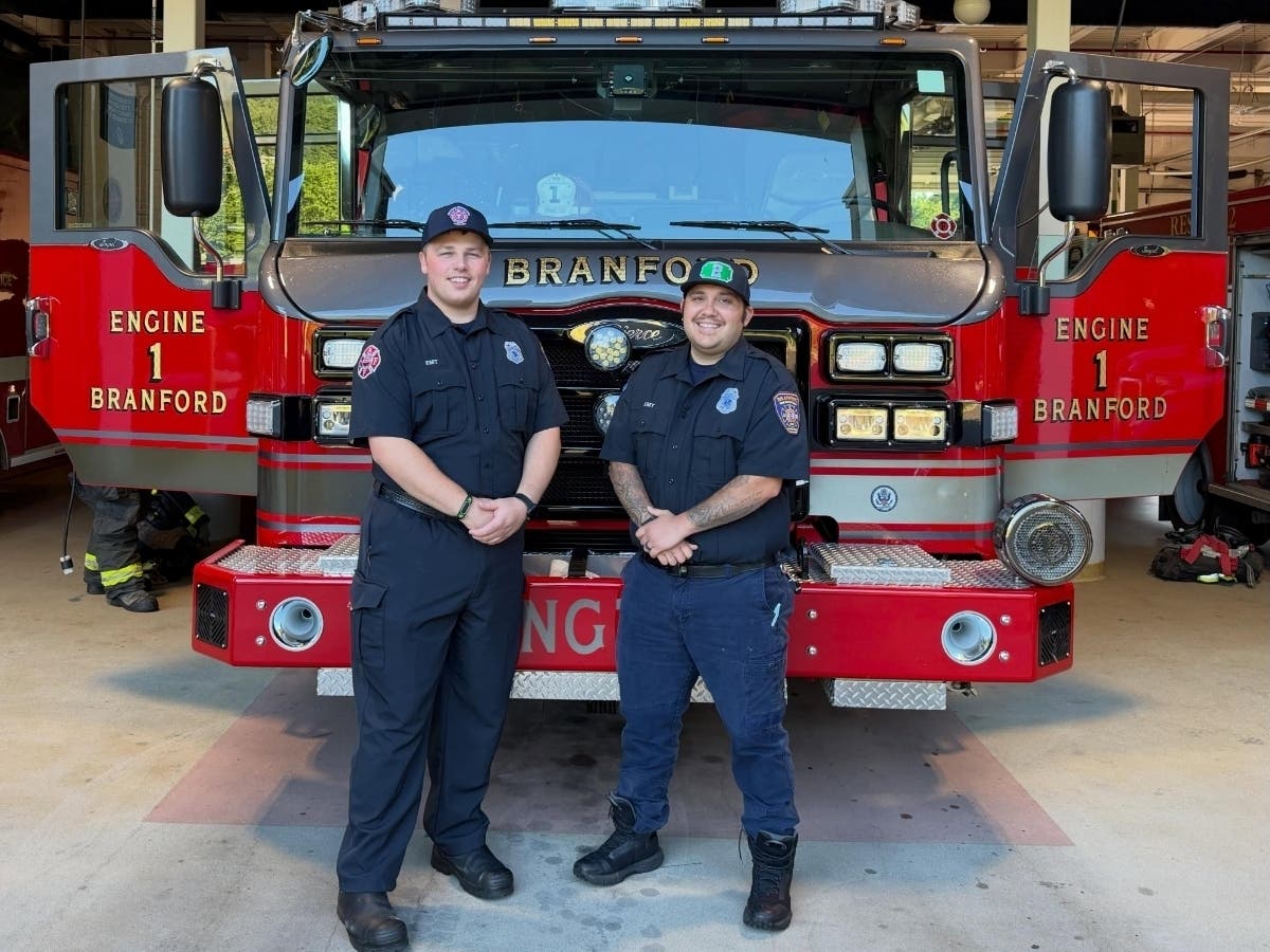 Branford Fire Department EMT's Dean Pogozelski and Daniel Petroccio.