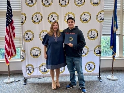 Rotary President and Student of the Month Chairperson, Tammy Afragola and Student of the Month, Michael Avila.