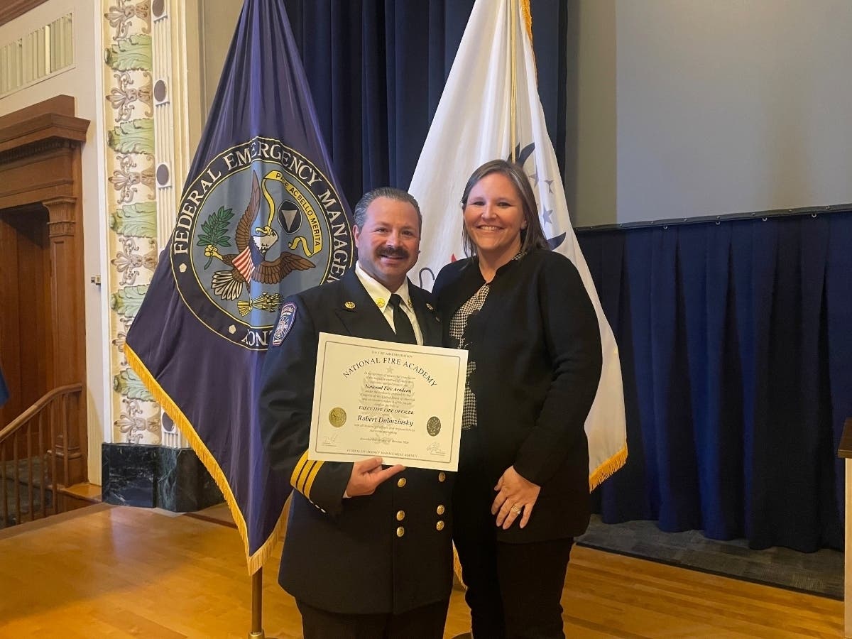 Robert Dobuzinsky is the first member of the Branford Fire Department to complete this highly competitive and rigorous two-year program, according to Ashley Dobuzinsky.
