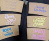 Examples of hand embellished cup sleeves created by Junior League of Summit members that will be distributed on September 17th at Crew, TM Ward, Serra Doce, and Cafe Luna.